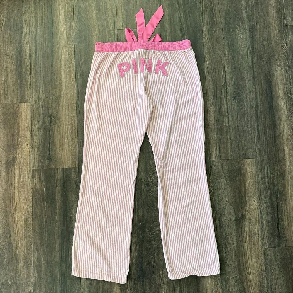 Y2K Vintage PINK Victoria's Secret Striped Pajama PJ Pants Bottoms Size Medium